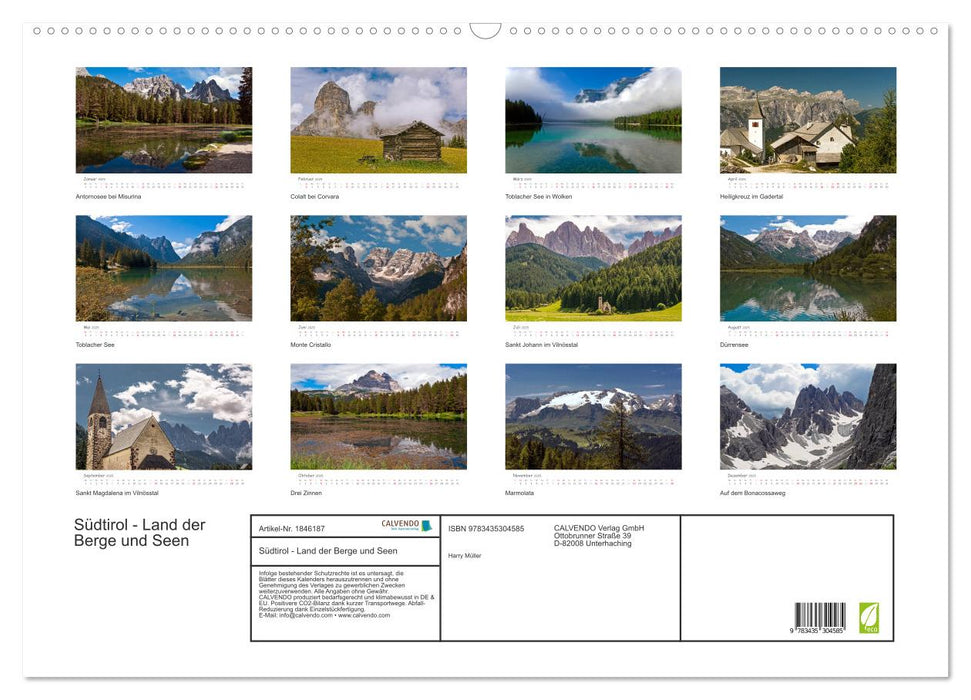 Südtirol - Land der Berge und Seen (CALVENDO Wandkalender 2025)