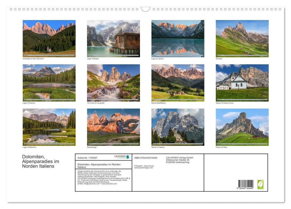 Dolomiten, Alpenparadies im Norden Italiens (CALVENDO Wandkalender 2025)