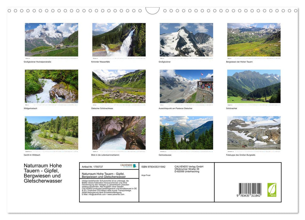 Naturraum Hohe Tauern - Gipfel, Bergwiesen und Gletscherwasser (CALVENDO Wandkalender 2025)