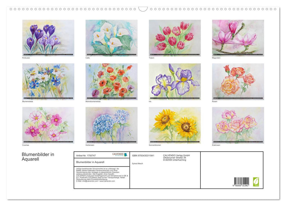 Blumenbilder in Aquarell (CALVENDO Wandkalender 2025)