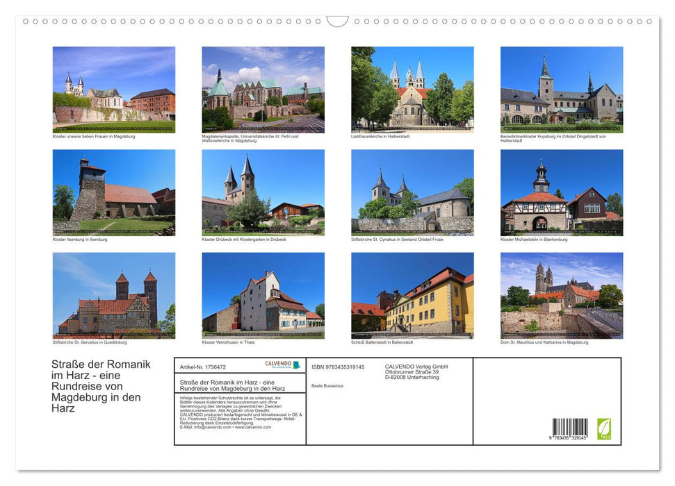 Straße der Romanik im Harz - eine Rundreise von Magdeburg in den Harz (CALVENDO Wandkalender 2025)