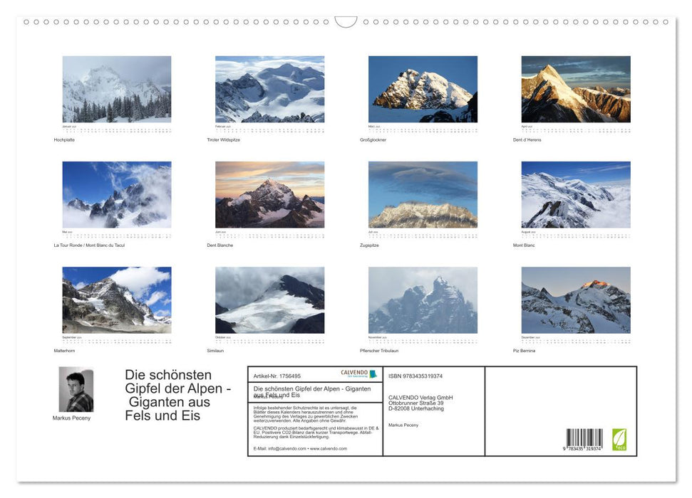 Die schönsten Gipfel der Alpen - Giganten aus Fels und Eis (CALVENDO Wandkalender 2025)