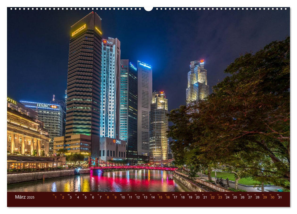 Nachtansichten Singapur City (CALVENDO Premium Wandkalender 2025)