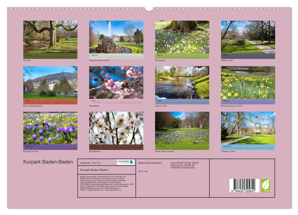 Kurpark Baden-Baden (CALVENDO Premium Wandkalender 2025)