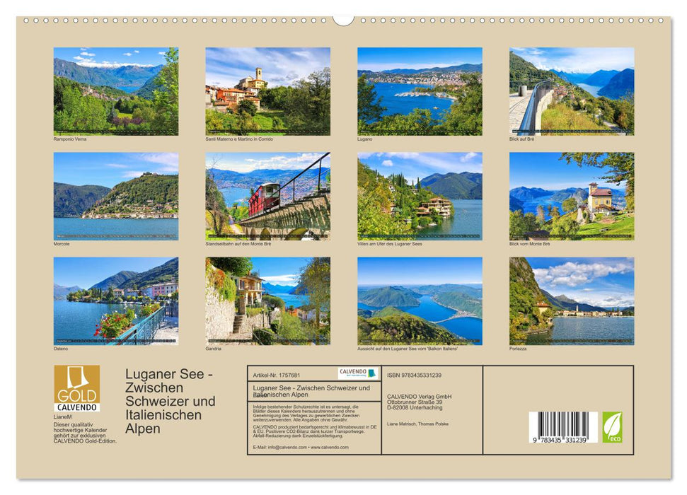 Luganer See - Zwischen Schweizer und Italienischen Alpen (CALVENDO Premium Wandkalender 2025)