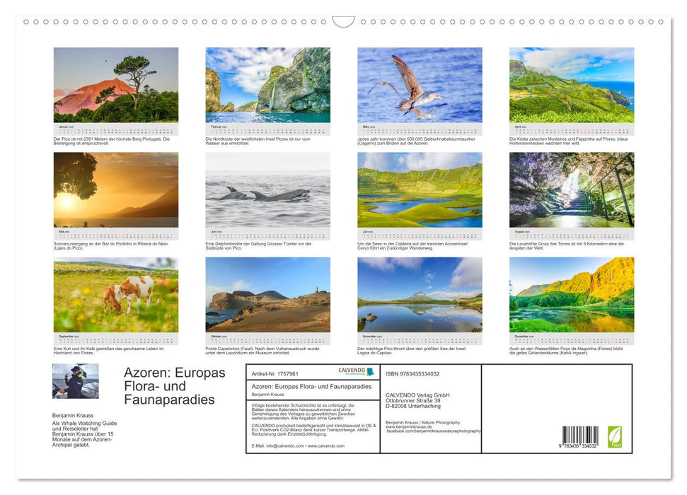 Azoren: Europas Flora- und Faunaparadies (CALVENDO Wandkalender 2025)