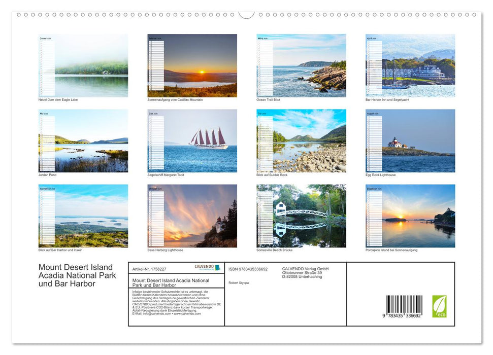 Mount Desert Island Acadia National Park und Bar Harbor (CALVENDO Wandkalender 2025)