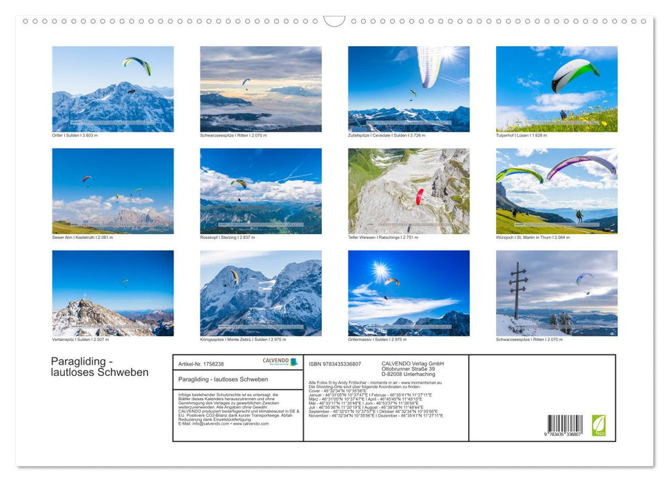 Paragliding - lautloses Schweben (CALVENDO Wandkalender 2025)