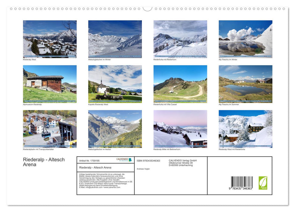 Riederalp - Altesch Arena (CALVENDO Premium Wandkalender 2025)