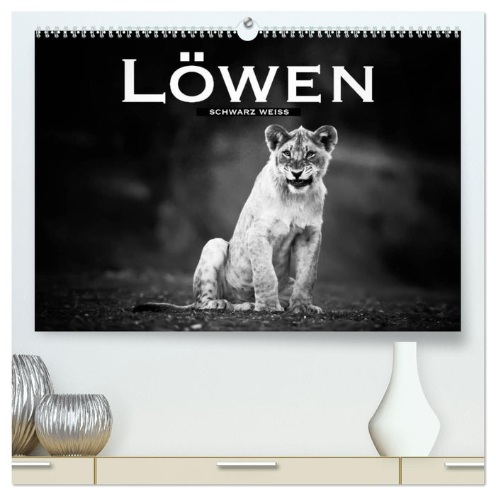 Löwen schwarz weiß (CALVENDO Premium Wandkalender 2025)