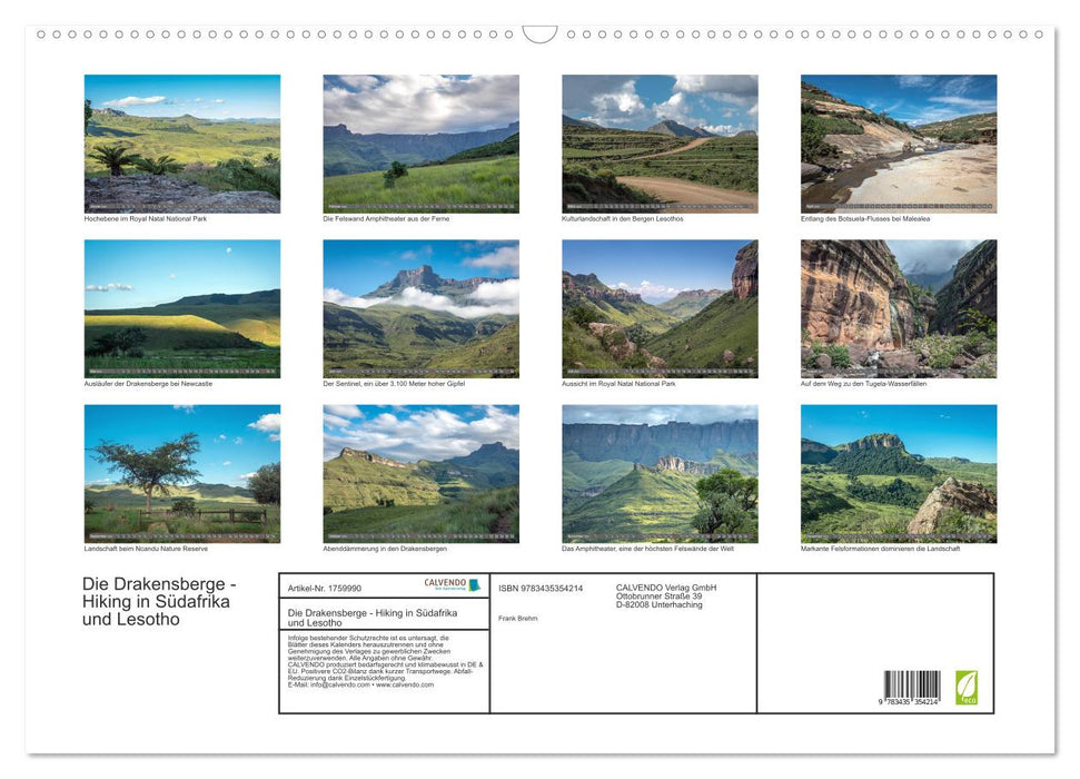 Die Drakensberge - Hiking in Südafrika und Lesotho (CALVENDO Wandkalender 2025)