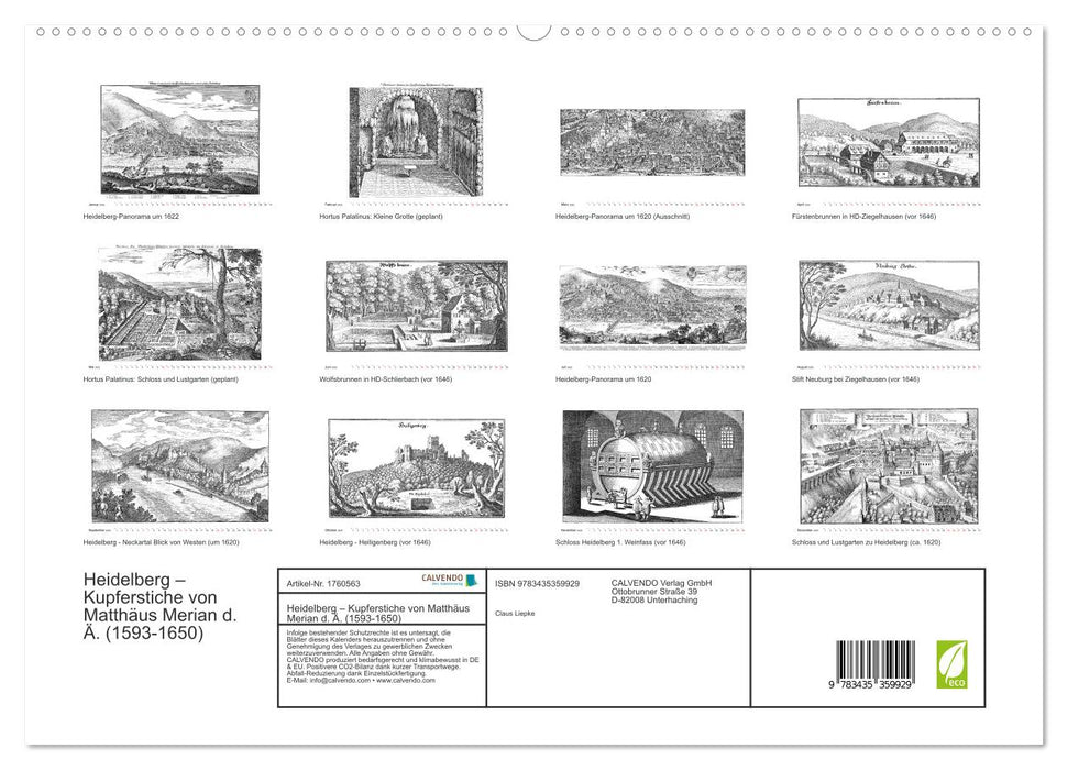 Heidelberg – Kupferstiche von Matthäus Merian d. Ä. (1593-1650) (CALVENDO Premium Wandkalender 2025)