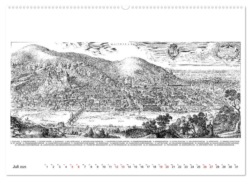 Heidelberg – Kupferstiche von Matthäus Merian d. Ä. (1593-1650) (CALVENDO Premium Wandkalender 2025)