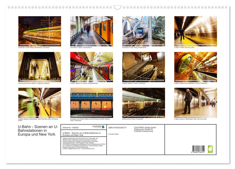 U-Bahn - Szenen an U-Bahnstationen in Europa und New York (CALVENDO Wandkalender 2025)