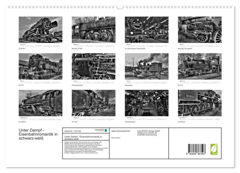 Unter Dampf - Eisenbahnromantik in schwarz-weiß (CALVENDO Premium Wandkalender 2025)