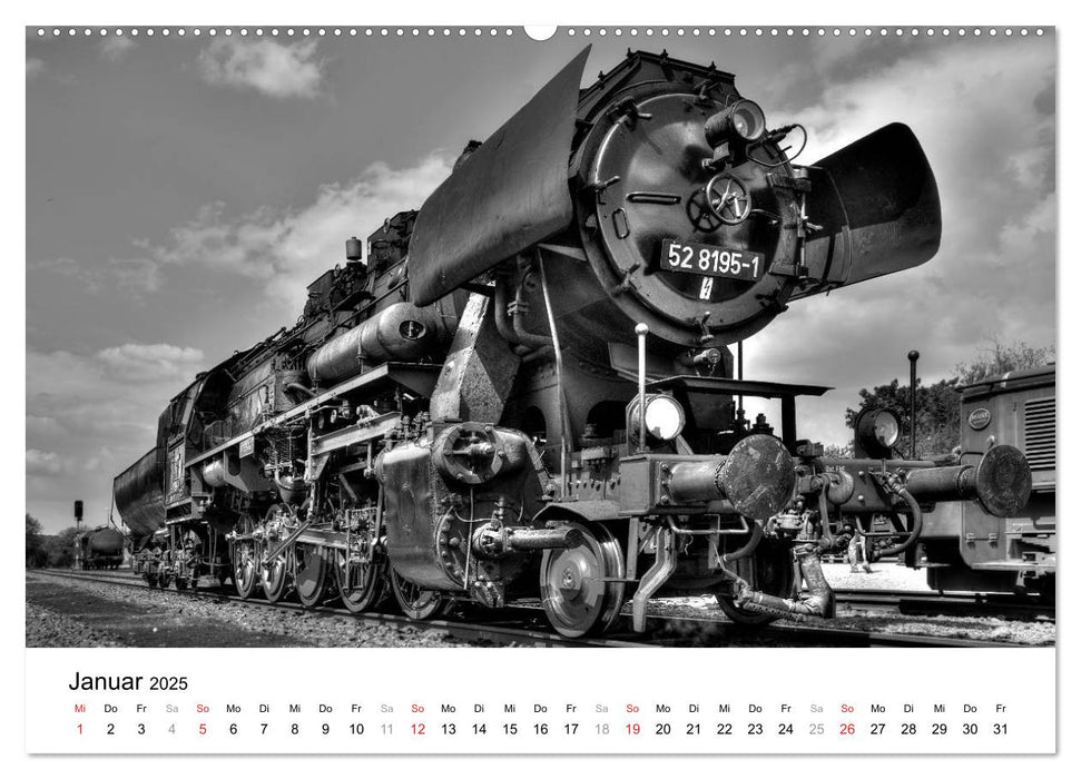 Unter Dampf - Eisenbahnromantik in schwarz-weiß (CALVENDO Premium Wandkalender 2025)