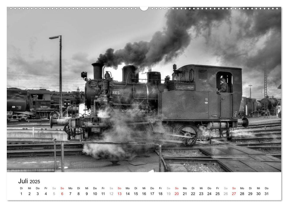 Unter Dampf - Eisenbahnromantik in schwarz-weiß (CALVENDO Premium Wandkalender 2025)