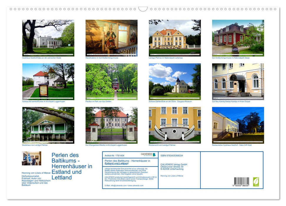 Perlen des Baltikums - Herrenhäuser in Estland und Lettland (CALVENDO Wandkalender 2025)