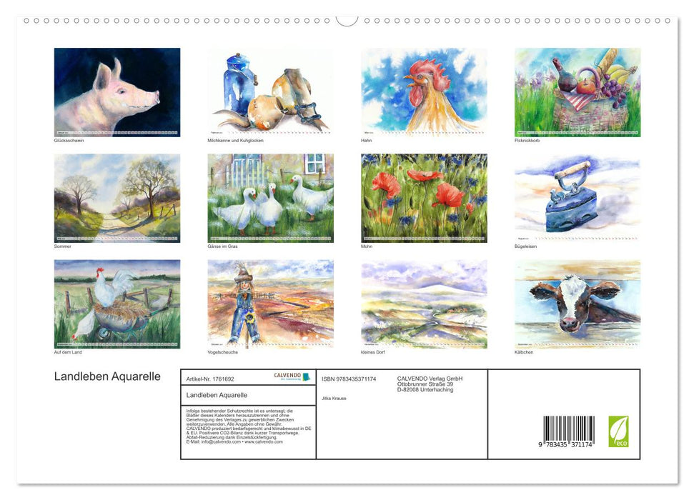 Landleben Aquarelle (CALVENDO Premium Wandkalender 2025)