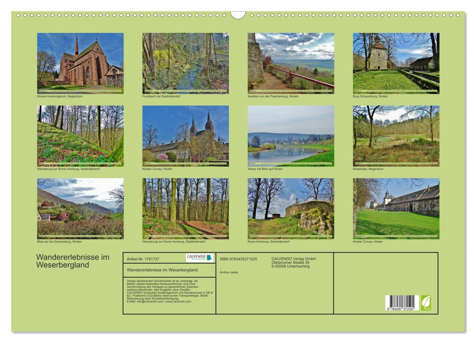 Wandererlebnisse im Weserbergland (CALVENDO Wandkalender 2025)