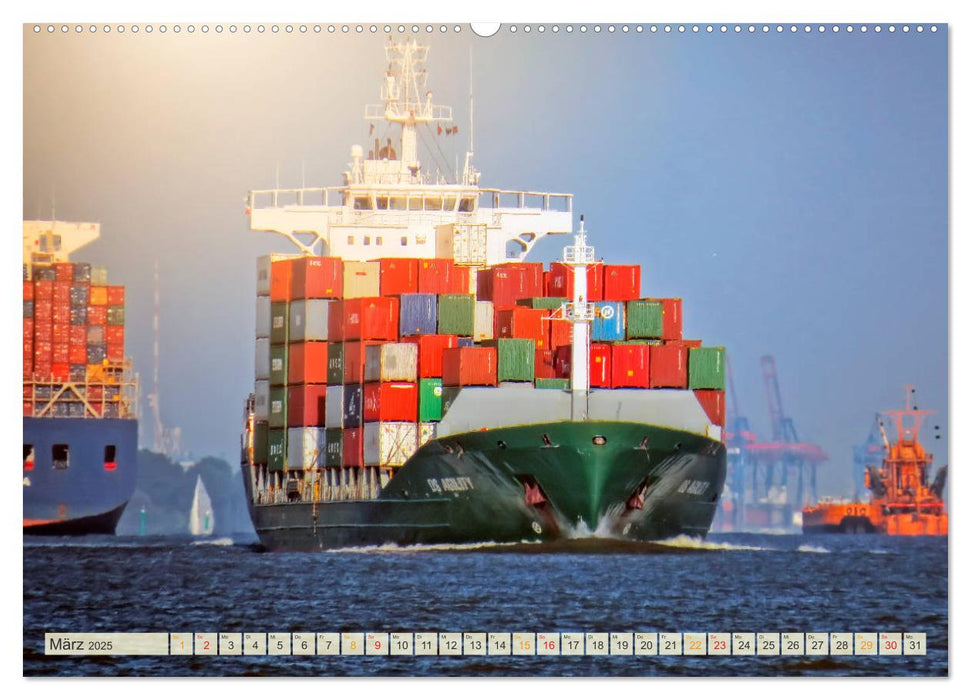 Containerschiffe auf der Elbe (CALVENDO Premium Wandkalender 2025)