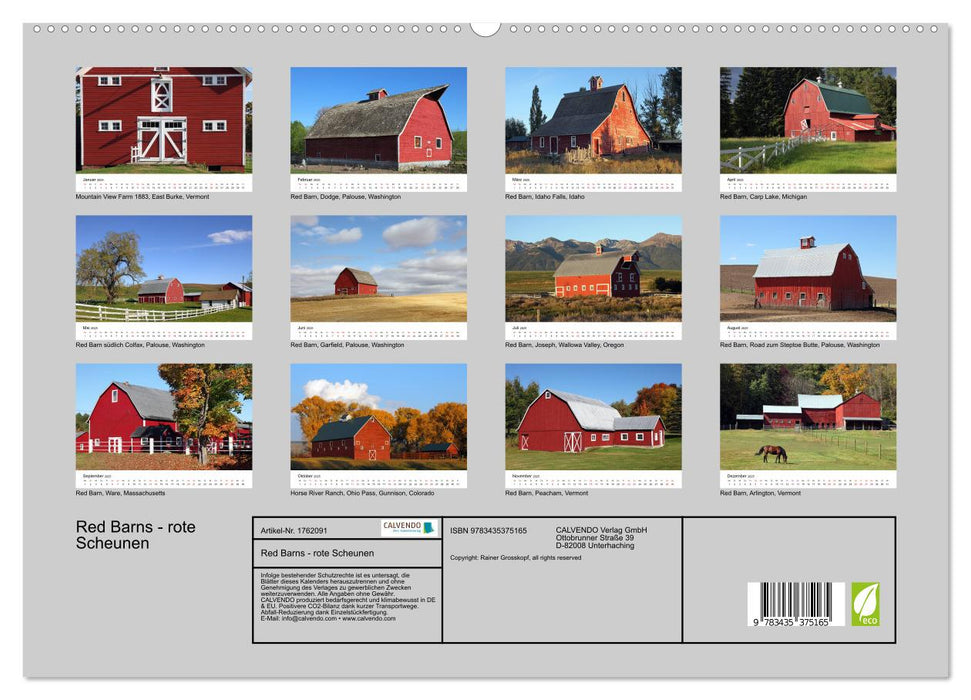 Red Barns - rote Scheunen (CALVENDO Premium Wandkalender 2025)