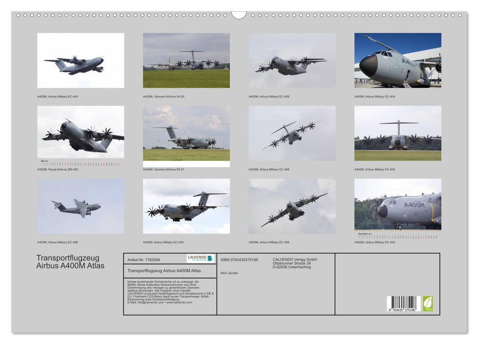 Transportflugzeug Airbus A400M Atlas (CALVENDO Wandkalender 2025)