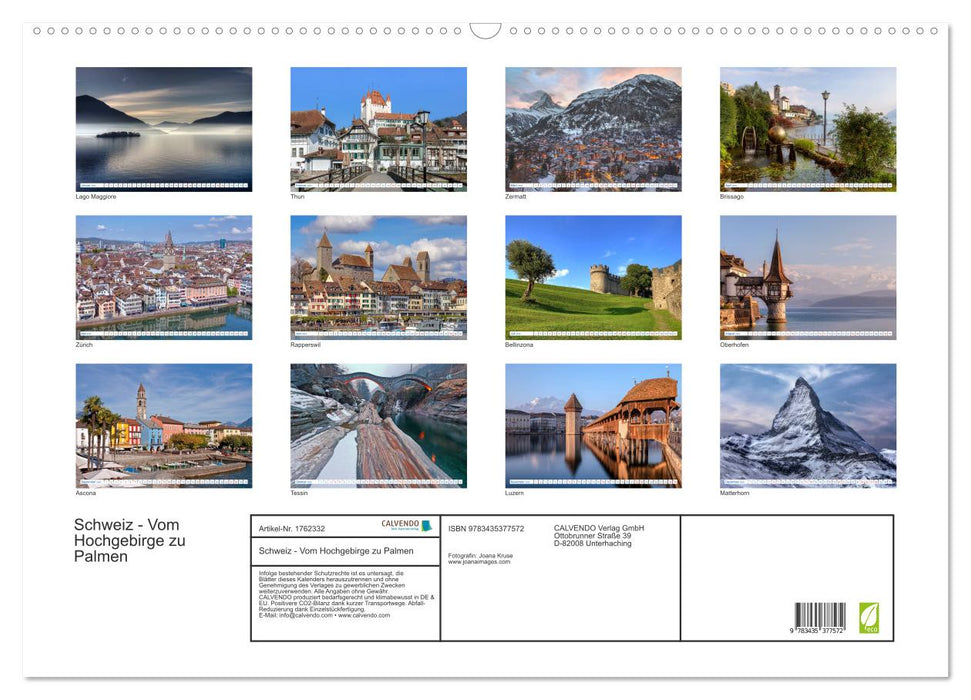 Schweiz - Vom Hochgebirge zu Palmen (CALVENDO Wandkalender 2025)