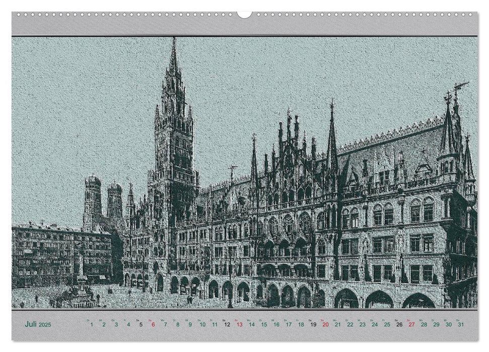 München, alte Postkarten neu interpretiert. (CALVENDO Premium Wandkalender 2025)