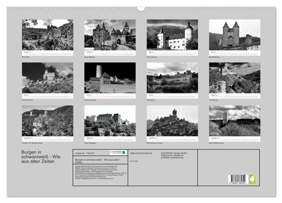 Burgen in schwarzweiß - Wie aus alten Zeiten (CALVENDO Wandkalender 2025)