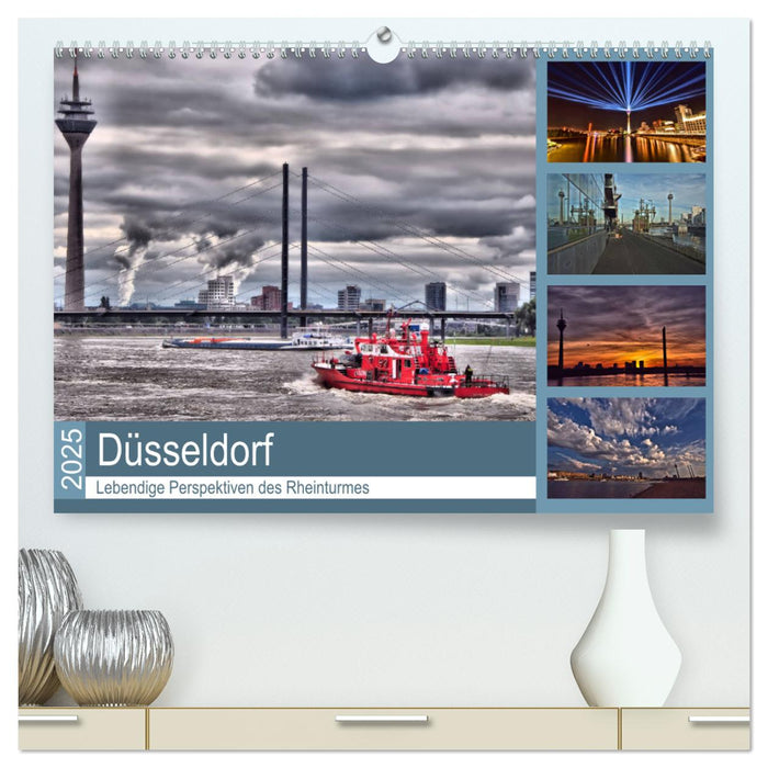 Düsseldorf - Lebendige Perspektiven des Rheinturmes (CALVENDO Premium Wandkalender 2025)