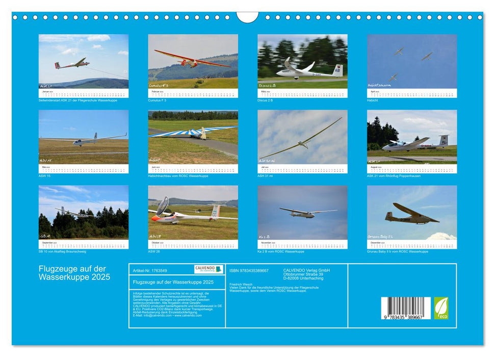 Flugzeuge auf der Wasserkuppe 2025 (CALVENDO Wandkalender 2025)