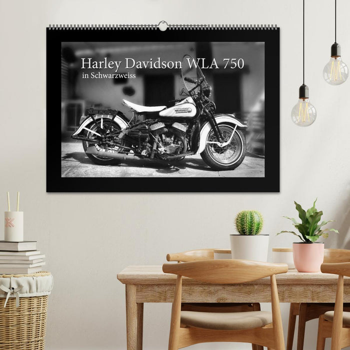 Harley Davidson WLA 750 in Schwarzweiss (CALVENDO Wandkalender 2025)