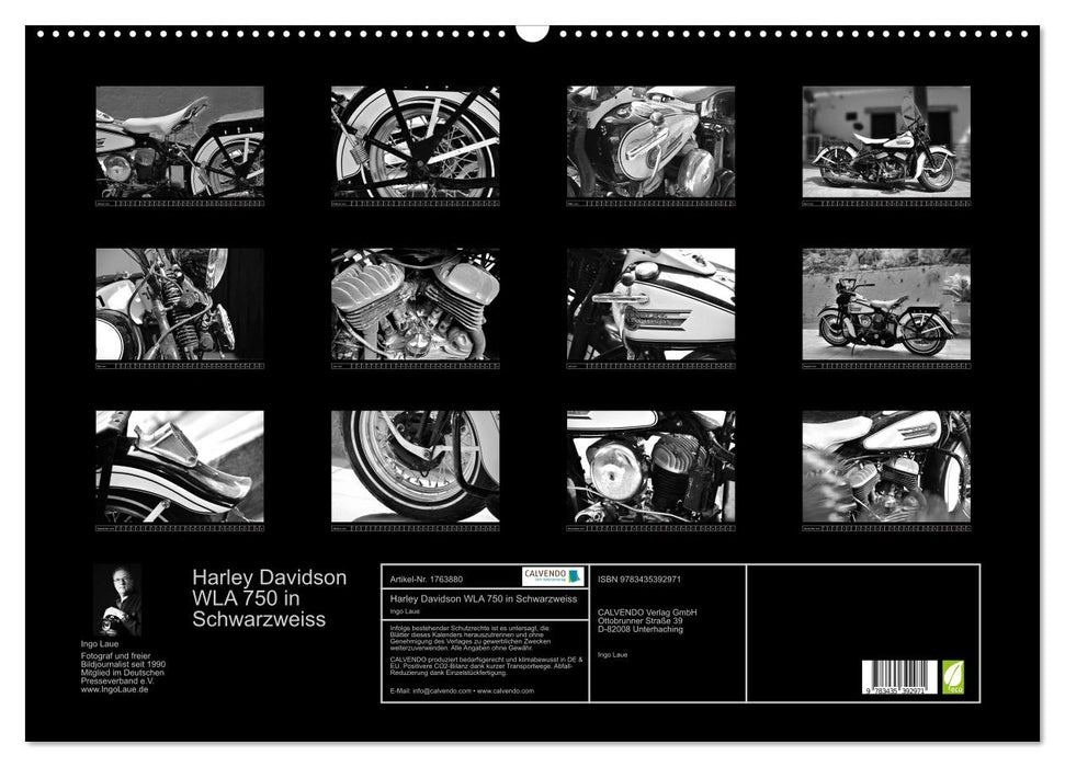 Harley Davidson WLA 750 in Schwarzweiss (CALVENDO Wandkalender 2025)