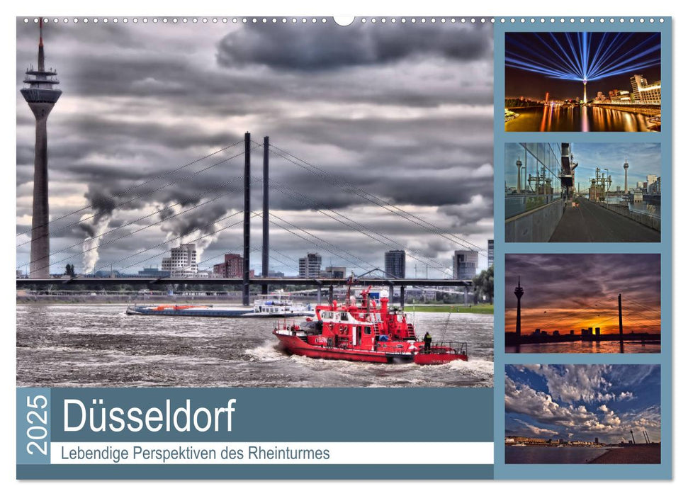 Düsseldorf - Lebendige Perspektiven des Rheinturmes (CALVENDO Wandkalender 2025)