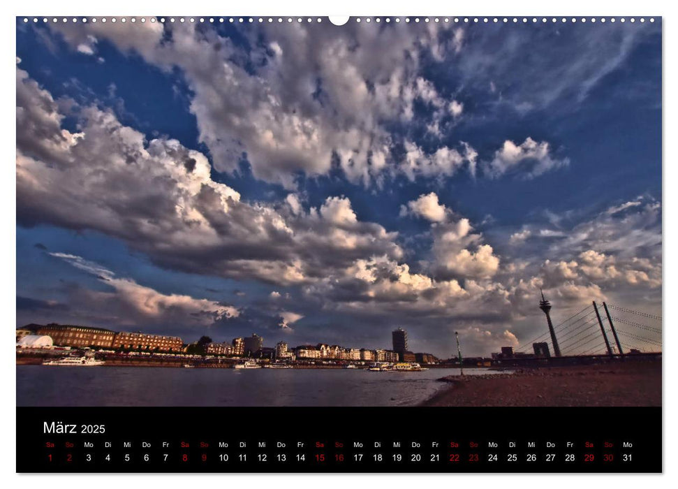 Düsseldorf - Lebendige Perspektiven des Rheinturmes (CALVENDO Wandkalender 2025)