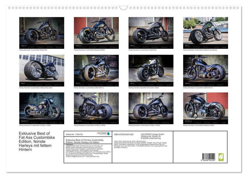 Exklusive Best of Fat Ass Custombike Edition, feinste Harleys mit fettem Hintern (CALVENDO Wandkalender 2025)