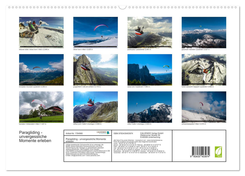 Paragliding - unvergessliche Momente erleben (CALVENDO Premium Wandkalender 2025)