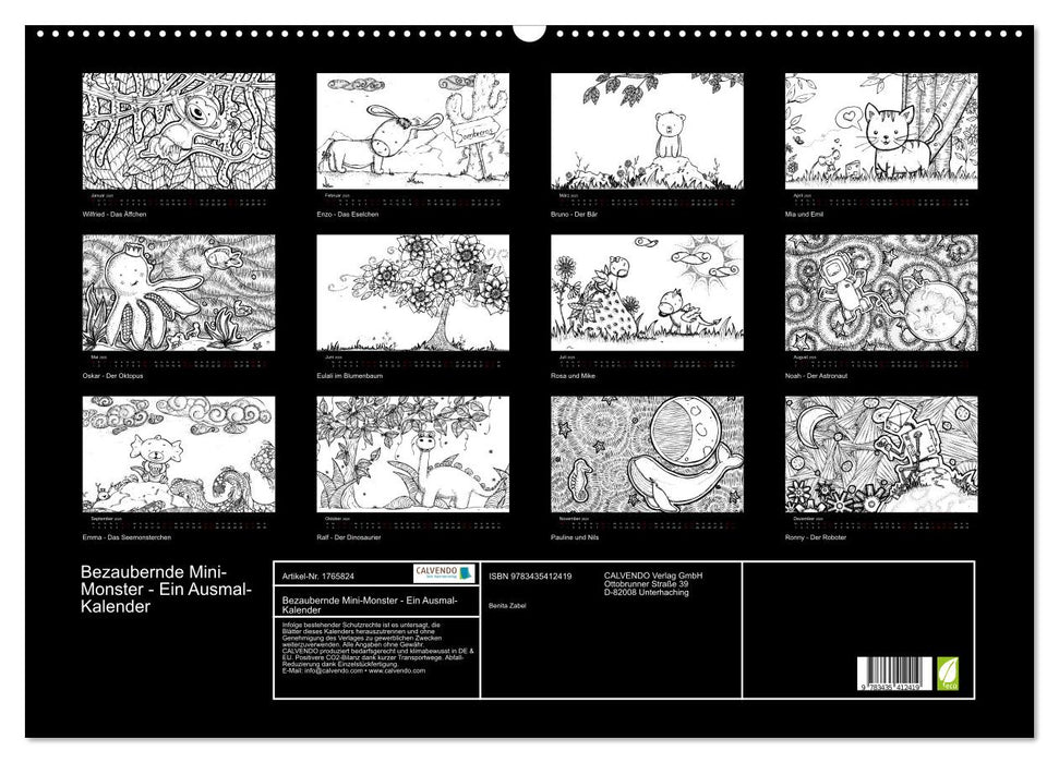 Bezaubernde Mini-Monster - Ein Ausmal-Kalender (CALVENDO Wandkalender 2025)