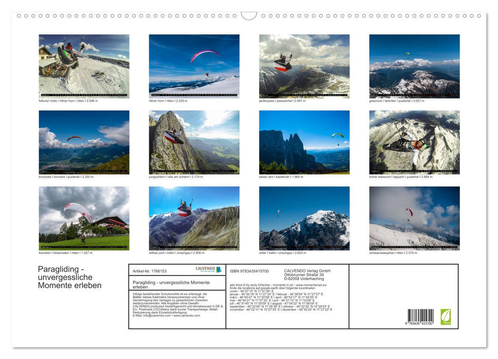 Paragliding - unvergessliche Momente erleben (CALVENDO Wandkalender 2025)