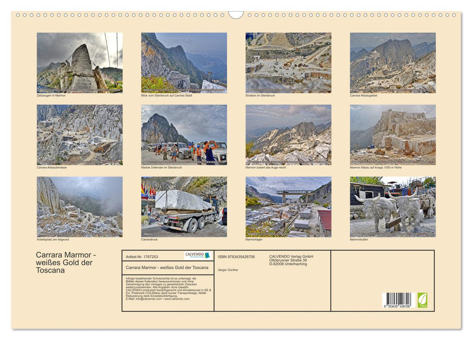 Carrara Marmor - weißes Gold der Toscana (CALVENDO Wandkalender 2025)