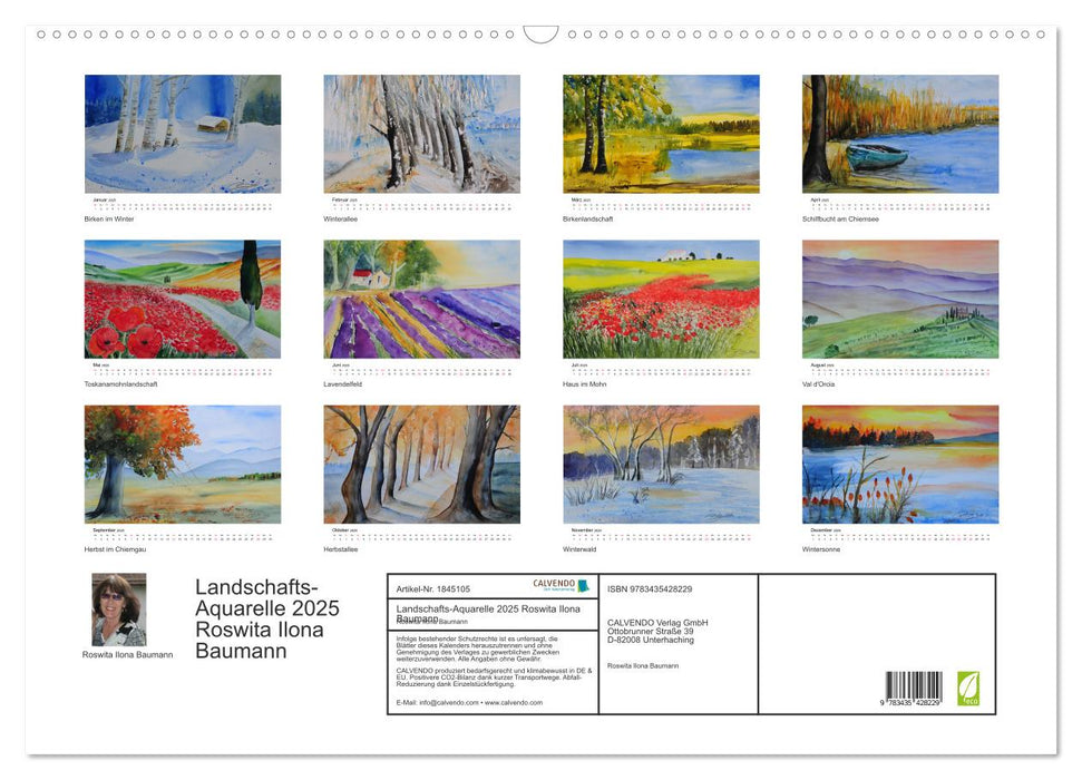 Landschafts-Aquarelle 2025 Roswita Ilona Baumann (CALVENDO Wandkalender 2025)