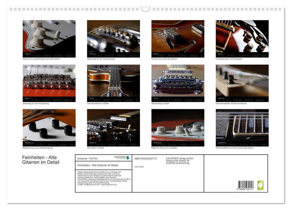 Feinheiten - Alte Gitarren im Detail (CALVENDO Wandkalender 2025)