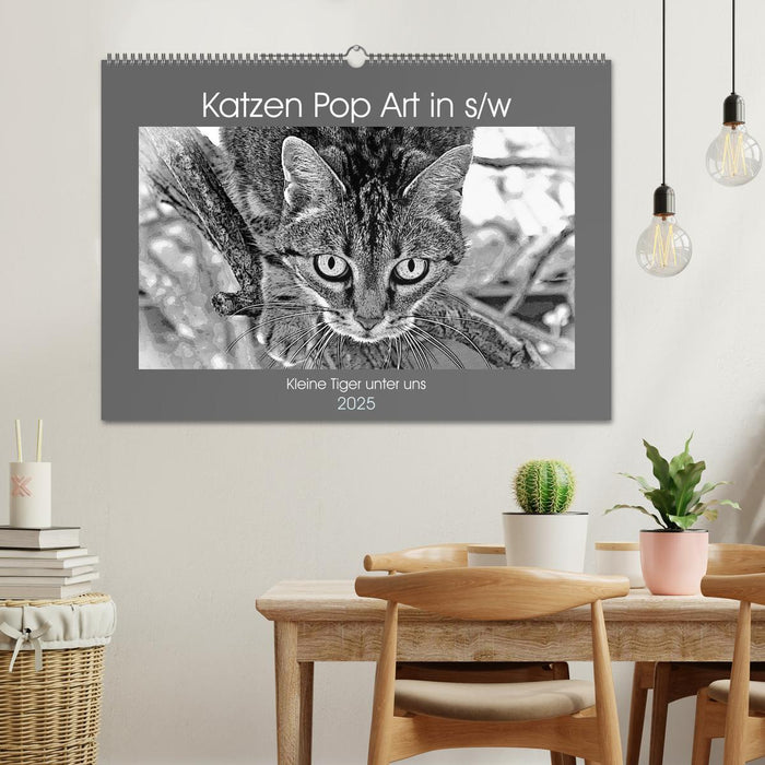 Katzen Pop Art in s/w - Kleine Tiger unter uns (CALVENDO Wandkalender 2025)