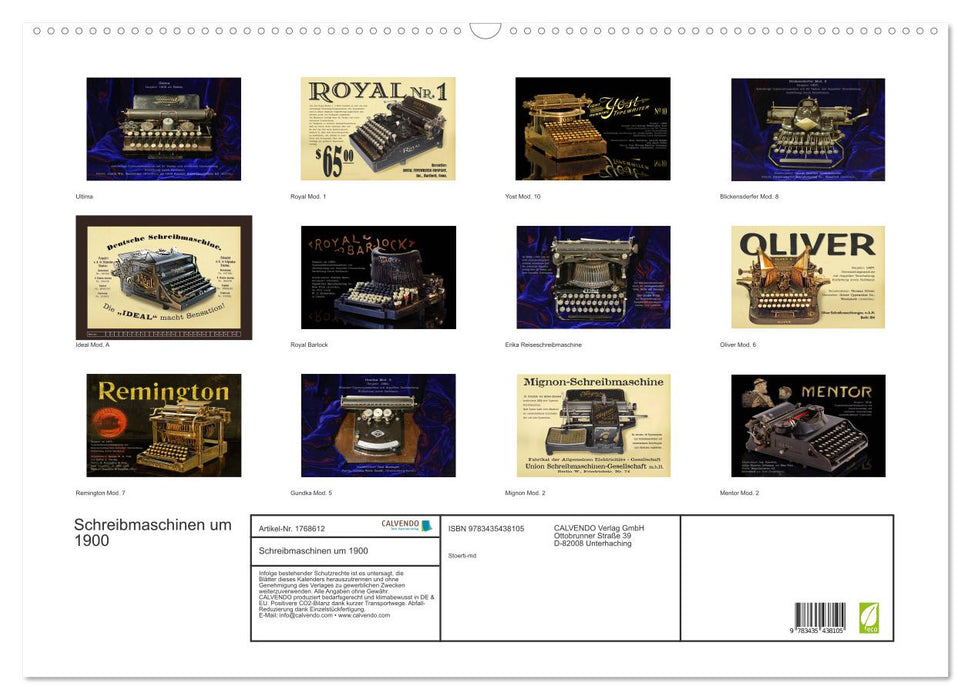 Schreibmaschinen um 1900 (CALVENDO Wandkalender 2025)