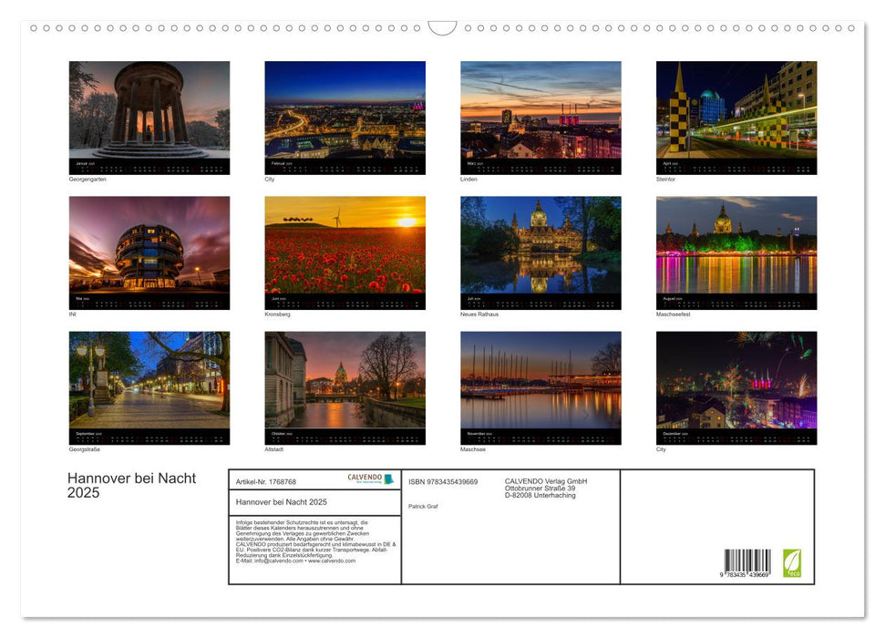 Hannover bei Nacht 2025 (CALVENDO Wandkalender 2025)