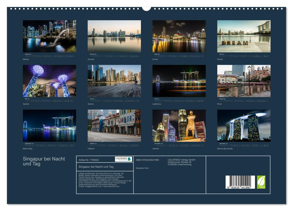 Singapur bei Nacht und Tag (CALVENDO Premium Wandkalender 2025)