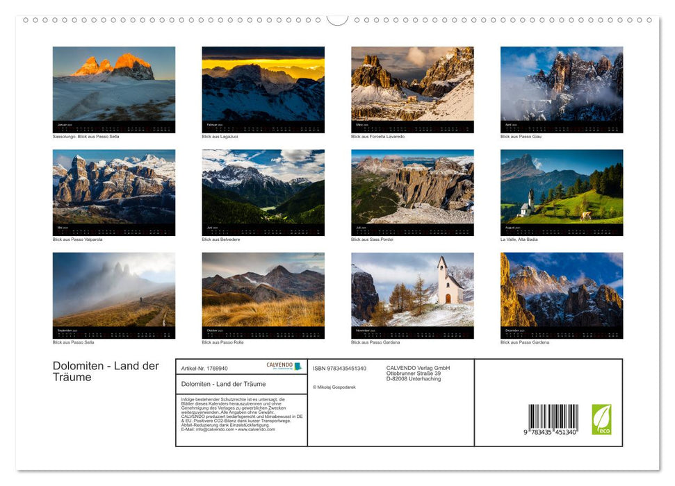 Dolomiten - Land der Träume (CALVENDO Premium Wandkalender 2025)