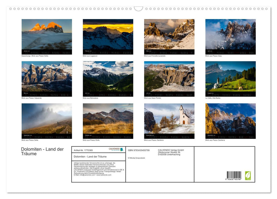 Dolomiten - Land der Träume (CALVENDO Wandkalender 2025)