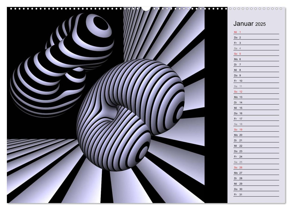 3 Dimensionen - 2 Farben (CALVENDO Premium Wandkalender 2025)